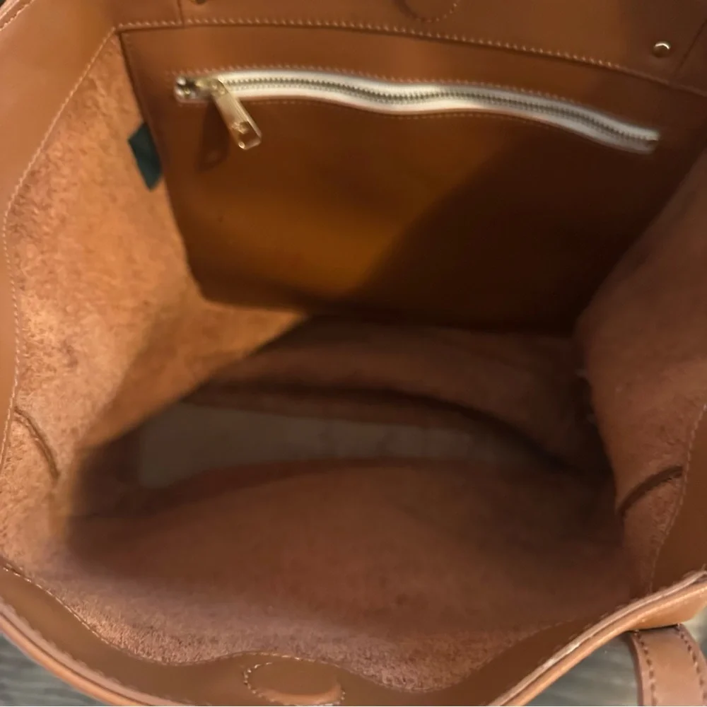 Lauren Ralph Lauren Chestnut Pebbled Leather Shoulder Tote Bag - Picture 8 of 15